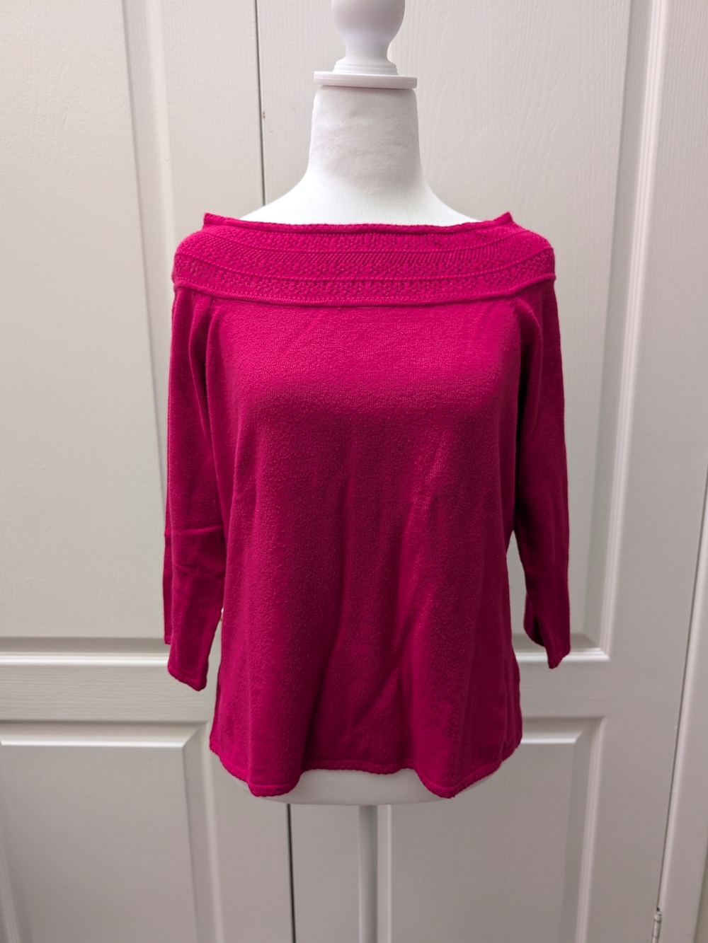 Off-the-Shoulder Fuchsia Knit Sweater